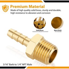 4pcs Brass Hose Barb Fittings 3/16 Hose Barb To 1/4 Npt Male Thread Air Hose Fi