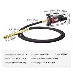 Skyshalo Electric Concrete Vibrator 1500 Watt 16000 Vpm Portable Pencil Cement
