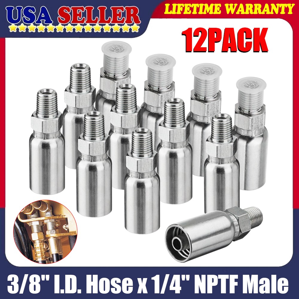 12x 3/8″ I.D. Hose x 1/4″ NPTF Male Hydraulic Hose End Swivel Crimp Fittings New