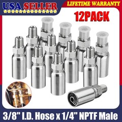 12x 3/8″ I.D. Hose x 1/4″ NPTF Male Hydraulic Hose End Swivel Crimp Fittings New