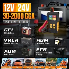 Car Battery Tester 12V 24V Automotive Battery Load Tester 30-2000 CCA, Auto A…