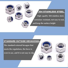20x M10 x 1.5mm Nylon Insert Hex Lock Nuts 304 Stainless Steel Metric Nyloc
