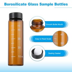5PACK 50ml Amber Glass Vials with Black Screw Caps Sealed Bottles with Scale