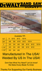 (150″) 12′-6″ x 1/2″ x .025 x 8/12 DeWalt M42 Bi-Metal Band Saw Blade 1 Pcs