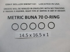 14.5mm ID x 16.5mm OD x 1mm thick O-ring. Buna-70. Quan 5.