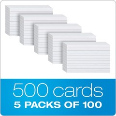 Index Cards, 3 x 5 Inches, White, Lined on Front, Blank on Back 500 Count 5 Pack