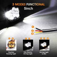 2PCS 5″ inch Round LED Work Lights Bar Amber DRL Pods Fog Lamp Offroad Driving