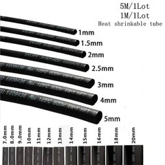 5M Heat Shrink Tubing Tube Black 1mm 2mm 3mm 4mm 5mm 8mm 10mm 1- 12mm 2:1