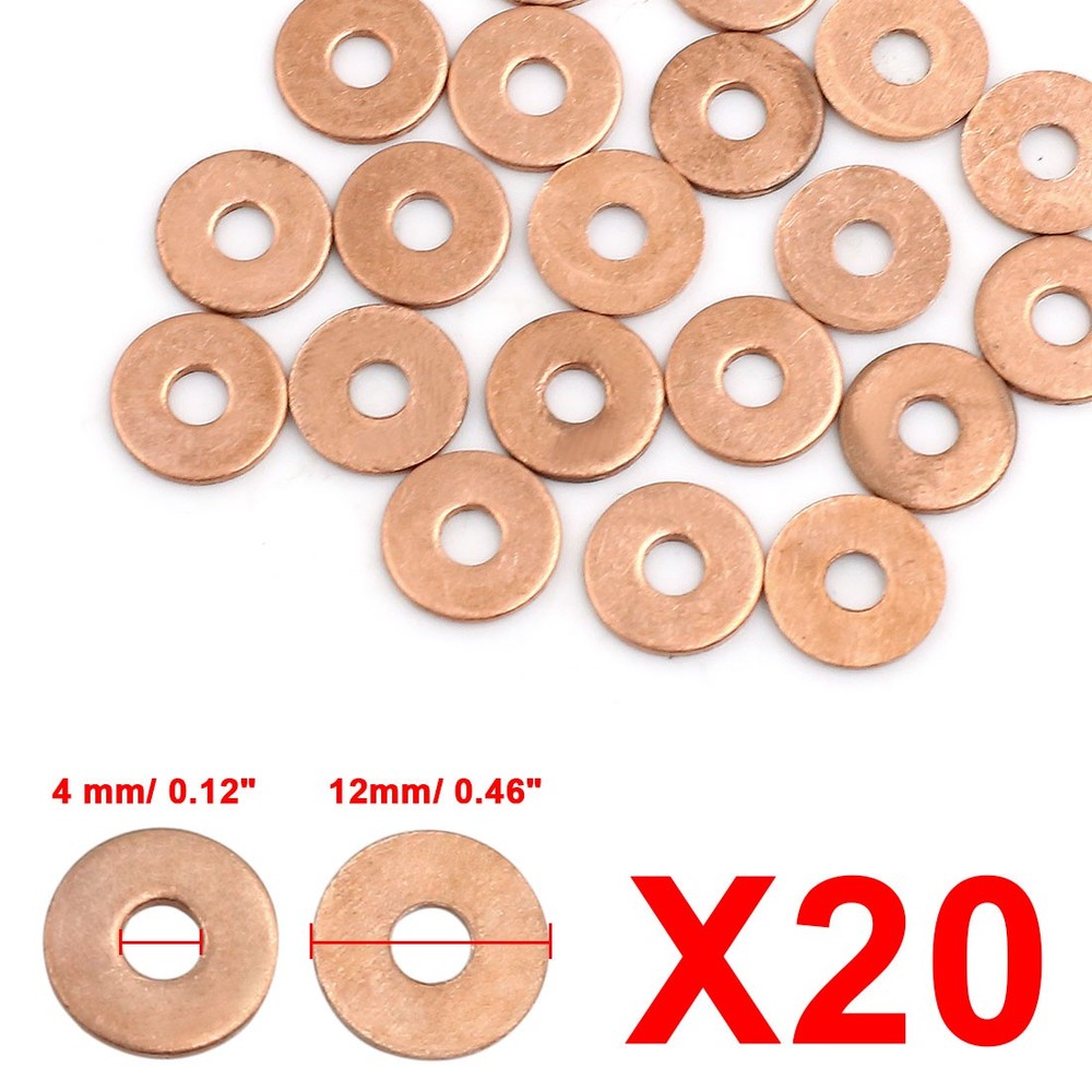 20pcs 4mm Inner Diameter Copper Washers Flat Sealing Gaskets Rings