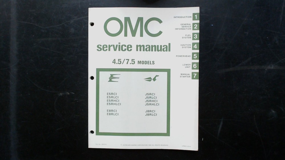 OMC 4.5-7.5 Service Manual Part 392079 1980 Fuel Ignition Powerhead