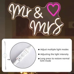Led Neon Sign “Mr & Mrs” Heart 23″ x14″ Large 110V Wall Decor Wedding Party