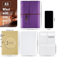 6 Pack Leather Notebook A5, purple, blue, brown, red, gray, red-brown