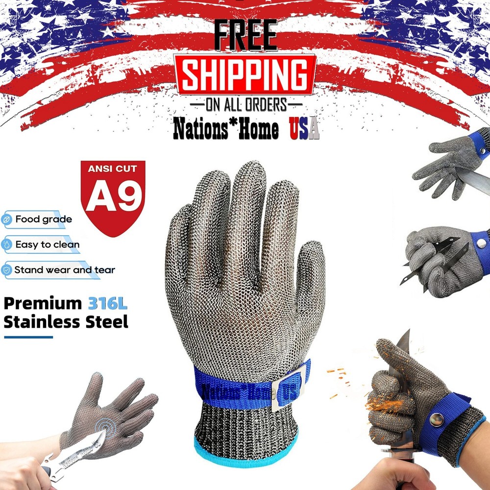 LV9 Safety Stainless Steel Mesh Gloves Anti Knife Cut Chain Mail Work Gloves