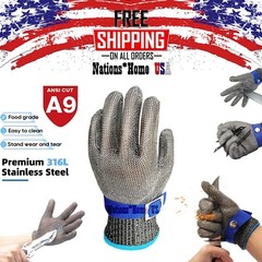 LV9 Safety Stainless Steel Mesh Gloves Anti Knife Cut Chain Mail Work Gloves