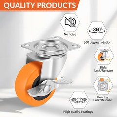 4PCS 2.5″ Heavy Duty Caster Wheels with Brake, Swivel PU Locking Castors Set