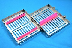 2 GERMAN DENTAL AUTOCLAVE STERILIZATION CASSETTE BOX TRAY FOR 10 INSTRUMENT-PINK
