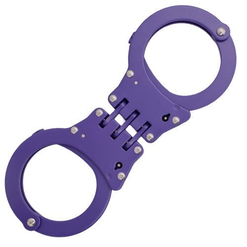 Purple Double Locking Hinge Steel Handcuffs Police Grade Standard Size