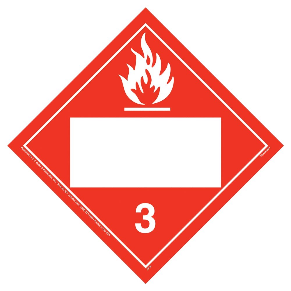 Class 3 Flammable Liquid Placard 10-pk., 10.75″x10.75″ Removable Adhesive Vinyl