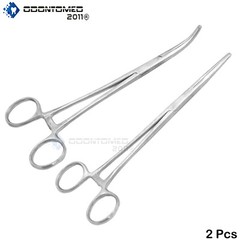 2 Kelly Hemostat Locking Forceps Straight+Curved 6.5″ Surgical Instruments
