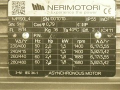 NERI MOTORI MR90L4 3 Phase Motor 230-280/400-480 VAC 2 HP 1400/1680 RPM