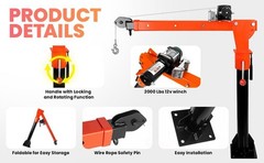 1100lbs Pickup Truck Crane 2000 lbs w/ Electric Winch Jib Crane for Factory