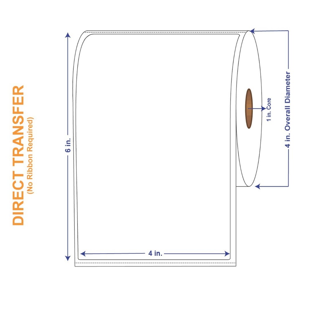 4″ x 6″ White Direct Print Thermal Labels, 250 per roll (16 Rolls per Carton)