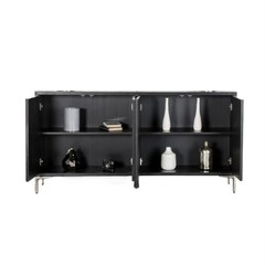 Betie Sideboard Buffet Cabinet- Textured Steel Metal- Black Wood- 72In