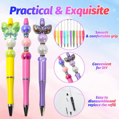 150 Pieces DIY Beadable Pens Kit – 50 Plastic Beadable Pens Bulk, Refills & Pen