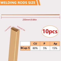 10 Sticks Brazing Rods Bcup-5 15% Silver Solder Phos Copper Brazing Alloys