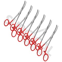 RED – 6 Pcs Kelly Hemostat Forceps 5.5″ Curved Surgical Dental German Grade