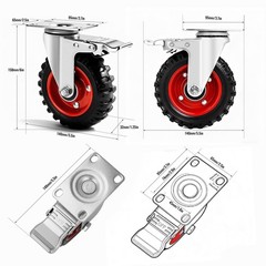 5 Inch Caster Wheels Heavy Duty with Dual-Lock Safety Brake and Rubber Tire W…