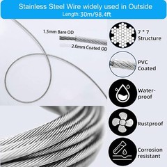 100Ft Stainless Steel Wire Cable 1/16″ Cable Railing Wire Rope Cable Turnbuckles