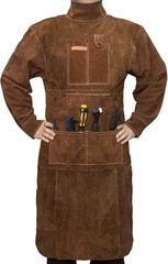 Heat Resistant Leather Welding Apron with Sleeve & 6 Pockets, Brown