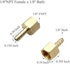 6 Pcs 1/8″ NPT Female x 1/8″ Barb Brass Hose to Pipe Adapter,1/8″ FNPT to Barb H