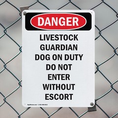 (2 Pack) Livestock Guardian Dog On Duty OSHA Danger Sign Decal Metal Plastic