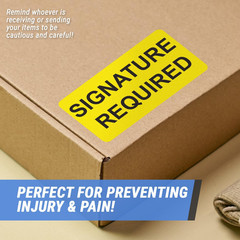 Signature Required Stickers (4 x 2 inch, Yellow, Rectangular – 300 Labels) Signa