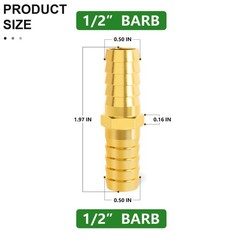 2 Pieces Brass Hose Barb Reducer 1/2 Inch To 1/2 Inch Barb Hose Id With 4 Hose C