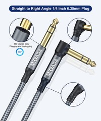 1/4 Inch TRS Instrument Cable (10ft 2Pack),Akoada Right Angle 6.35mm Male Jack S