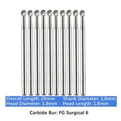 Vakker Dental Carbide Burs FG SURG 6 Surgical Friction Grip 10/pk