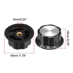 45x19mm Silver Tone Top Potentiometer Volume Control Rotary Knobs 6mm Shaft Hole