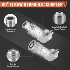 90 Degree Flat Face Skid Steer Hydraulic Quick Connect Coupler Set 3/8″ JIC Male
