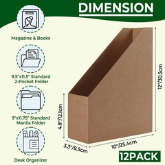 Brown Magazine File Holder Cardboard Rack Foldable Storage Organizer Box 12PK