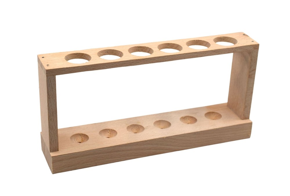 Eisco Labs Economy Test Tube Rack, Holds 6 15mm Test Tubes – Unfinished Hardwood