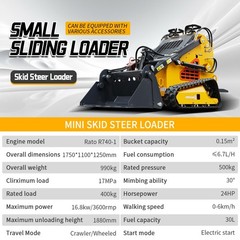 New 24HP Mini Skid Steer Loader 4-in-1 Bucket 3-Stage Pump Hydraulic System