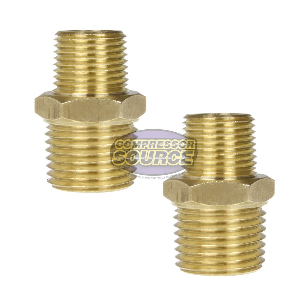 2 Pack 3/8″ x 1/4″ Male NPTF Pipe Reducing Hex Nipple Solid Brass Pipe Fitting