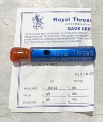 Vermont Gage 3/8-18 NPTF-L3 Plug Gage USA Made
