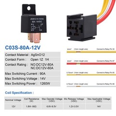EHDIS 4-Pin Relay With Harness – Car Truck Motor Heavy Duty 80A 12V On/Off Norma