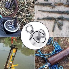 1500 LBS Strong Fishing Magnet Kit Double-Sided Pull Force and Rope Carabiner US
