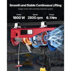 Uimoso Electric Hoist 2200lbs Crane Winch with Wired Remote Control 1600W 110V