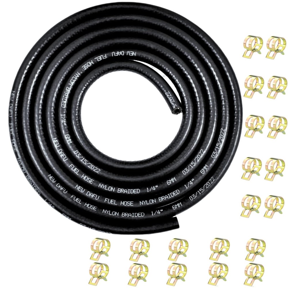 Braided Fuel Line Set 1/4 in 6mm ID NBR 10 ft with 20 Pcs Clamps